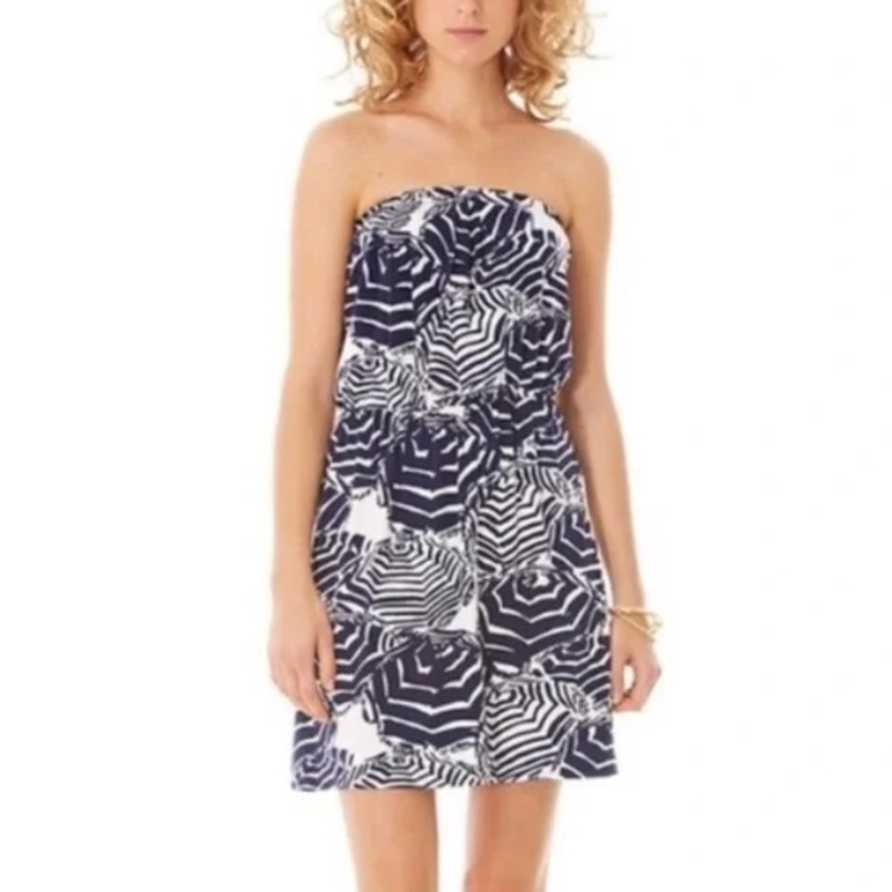 Lilly Pulitzer Navy and White Atwood Strapless Dress